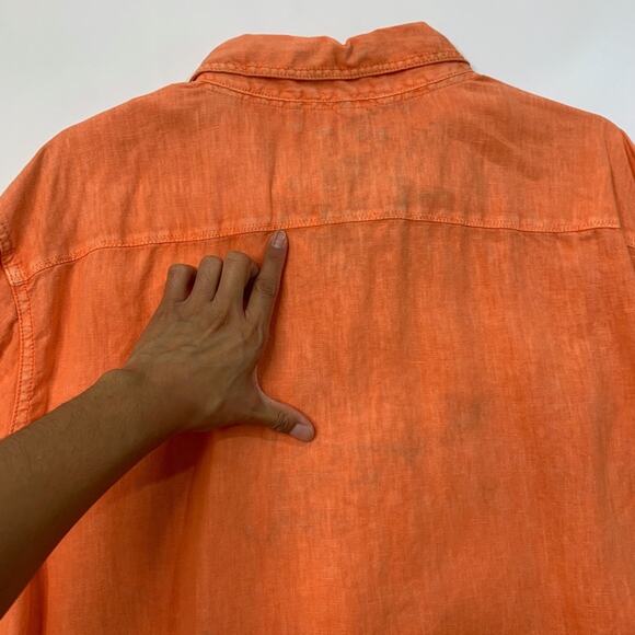 Margaritaville Shirt Mens XL Extra Large Carrot Orange Long Tab Sleeve Button Up - Picture 8 of 10
